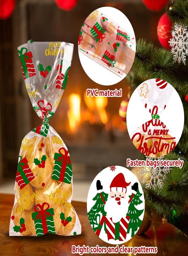 YUJUN 160 PCS Christmas Cellophane Treat Bags,Santa Claus Goodie Candy Xmas Clear Cello Bags Twist Ties for Winter Christmas Theme Party Favor Supplies(8 Styles) - Image 3